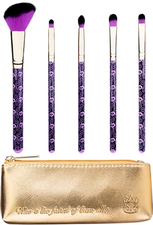 Elegant Makeup Brush Setwith Golden Pouch PNG