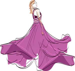 Elegant Modelin Flowing Pink Dress PNG image