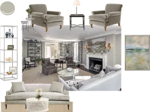 Elegant Neutral Living Room Design PNG image