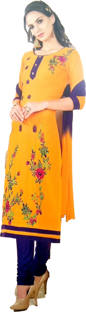 Elegant Orange Salwar Suit Model PNG image