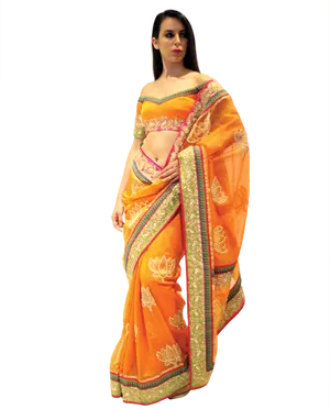 Elegant Orange Saree Model PNG image