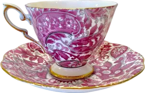 Elegant Pink Floral Tea Cupand Saucer PNG image