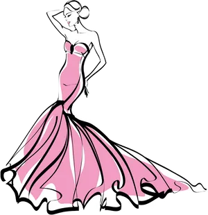 Elegant Pink Mermaid Gown Sketch PNG image