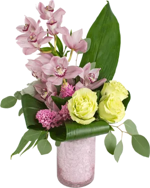 Elegant Pink Orchidsand Green Roses Bouquet PNG image