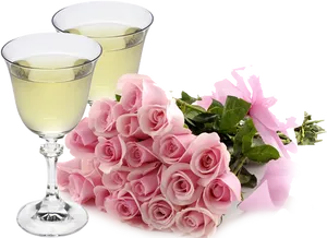 Elegant Pink Rosesand Champagne Flutes PNG image