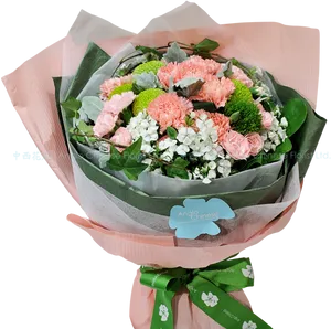 Elegant Pinkand Green Birthday Bouquet PNG image