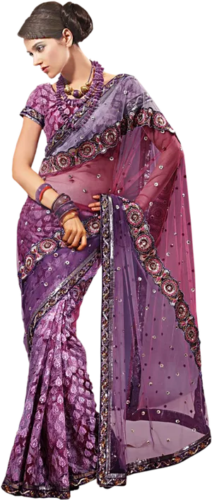 Elegant Purple Saree Model PNG image
