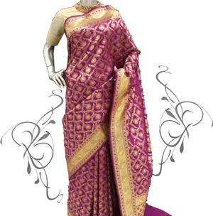 Elegant Purple Silk Saree Mannequin PNG image