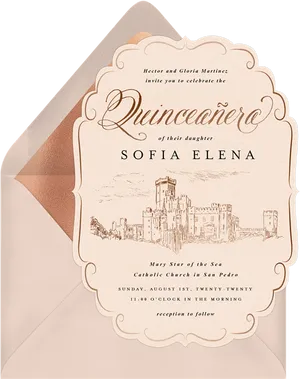 Elegant Quinceanera Invitation Card PNG image