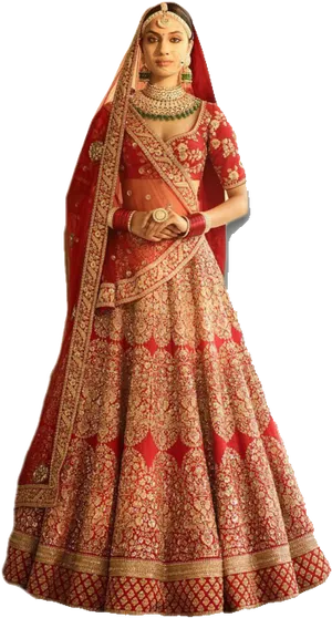 Elegant Red Bridal Lehenga PNG image