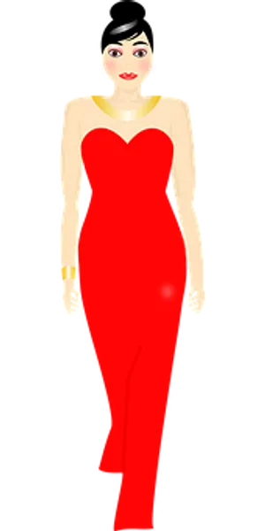 Elegant Red Dress Cartoon Woman