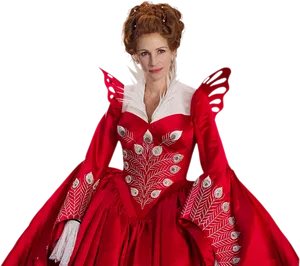 Elegant Red Dress Costume PNG image