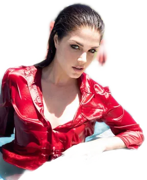 Elegant Red Dress Portrait PNG image