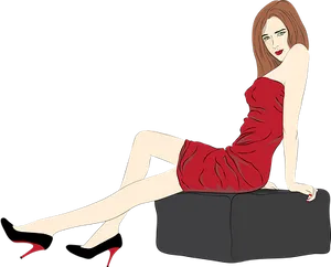 Elegant Red Dress Woman Illustration