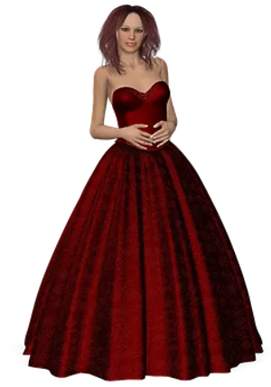 Elegant Red Gown3 D Model