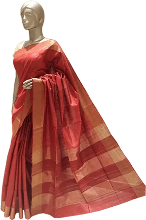 Elegant Red Silk Saree Mannequin PNG image