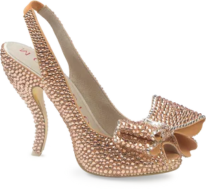 Elegant Rose Gold Sequin Heeled Shoe PNG image