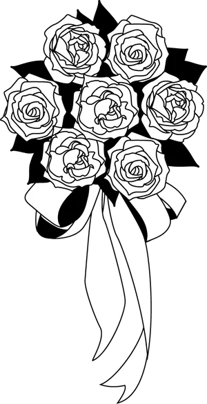 Elegant Roses Bouquet Black White PNG image