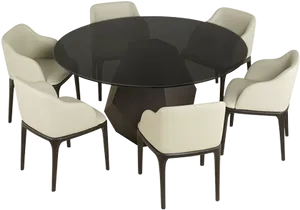 Elegant Round Black Dining Tablewith Cream Chairs.png PNG image