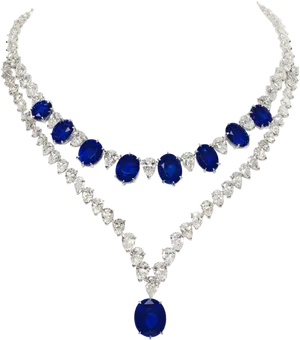 Elegant Sapphire Diamond Necklace PNG image