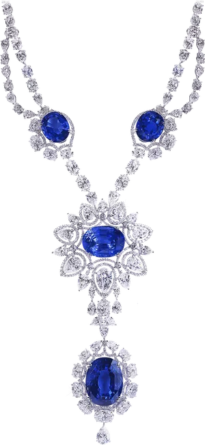 Elegant Sapphire Diamond Necklace PNG