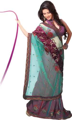 Elegant Saree Model Posing PNG image