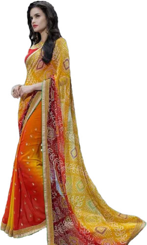 Elegant Saree Model Showcasing Traditional Attire PNG image