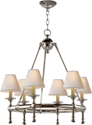 Elegant Silver Chandelierwith Shades.jpg PNG image