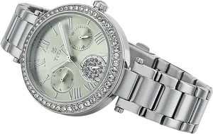 Elegant Silver Diamond Studded Watch PNG