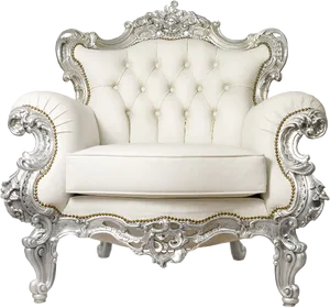 Elegant Silver Trimmed Throne Chair PNG