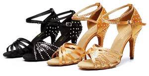 Elegant Strappy Heels Blackand Gold PNG image