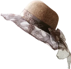 Elegant Straw Hatwith Scarf PNG