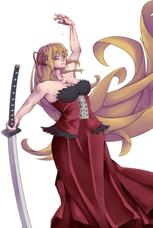 Elegant Swordswoman Shinobu Illustration PNG image