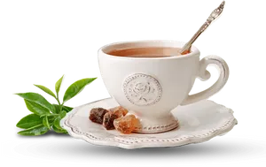Elegant Tea Cup With Spoon And Tea Leaves