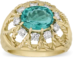 Elegant Teal Gemstone Ring Gold Setting PNG image
