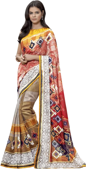 Elegant Traditional Saree Model PNG image