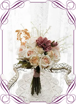 Elegant Vintage Floral Arrangement PNG image