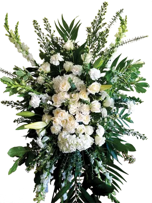 Elegant White Funeral Floral Arrangement PNG image