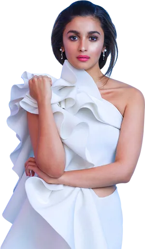 Elegant White Gown Portrait PNG image