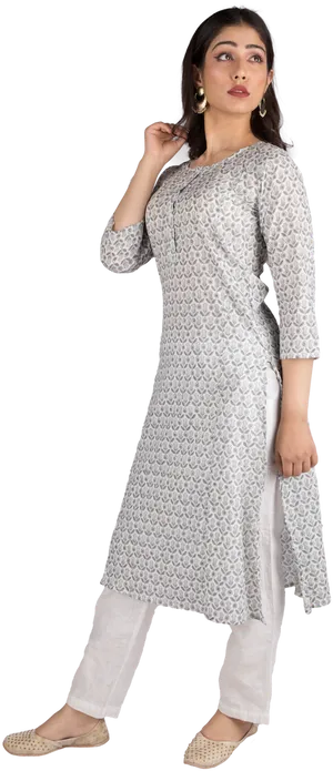 Elegant White Kurti Model Pose PNG image