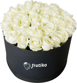 Elegant White Rosesin Black Box PNG image