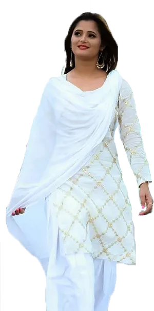 Elegant White Saree Style PNG image