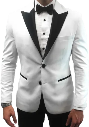 Elegant White Tuxedowith Black Trim PNG image