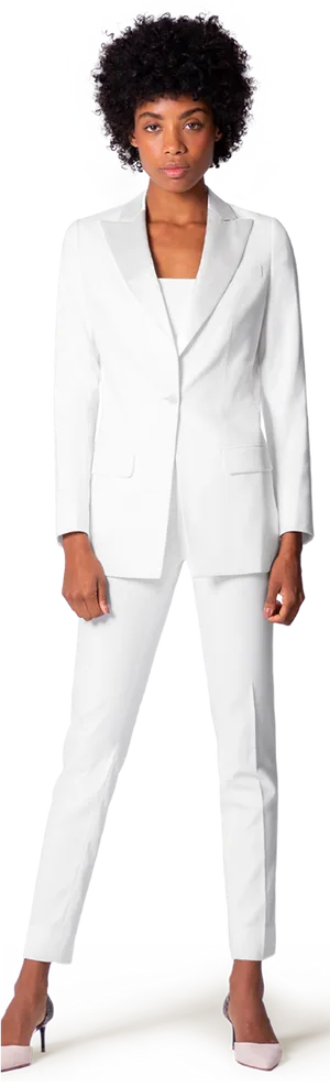 Elegant White Womens Tuxedo Suit PNG image