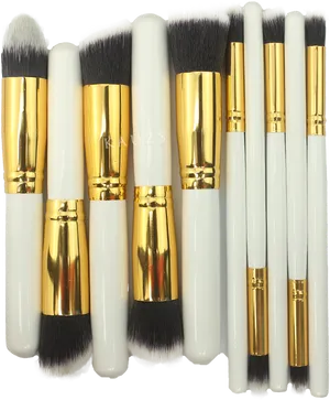 Elegant Whiteand Gold Makeup Brushes Set PNG image