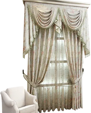 Elegant Window Curtain Setup PNG image