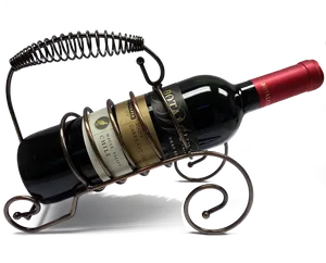 Elegant Wine Bottlein Metal Holder PNG image