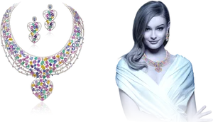 Elegant Woman Modeling Multicolored Jewelry Set