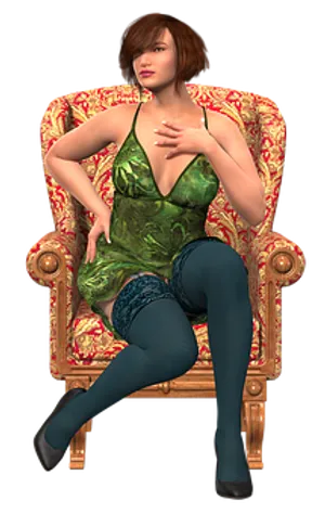 Elegant Woman Seatedin Ornate Chair