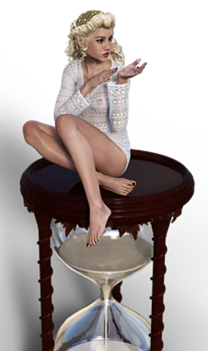 Elegant Woman Sittingon Hourglass Stool